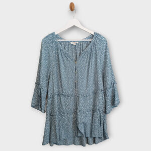 Beachlunchlounge Tunic Women's Medium Blue Suella Itsy Ditsy Boho Peasant Floral